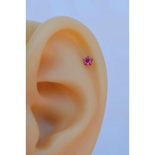 Sacce Scarves & Accessories Silver Çelik Fuşya Pembesi Tektaş Yıldız Tragus Piercingi Helix Kıkırdak Lob