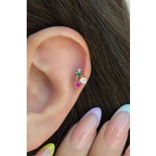 Sacce Scarves & Accessories Gold Arkası Düz Çelik Kiraz Tragus Piercing Helix Lob Kıkırdak