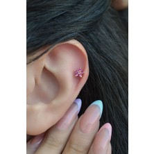 Sacce Scarves & Accessories Fuşya Pembesi Çiçekli Tragus Piercingi Helix Kıkırdak Lobe Conch