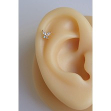 Sacce Scarves & Accessories Gold Çelik Zirkon Kelebekli Helix Piercing Kıkırdak Lob