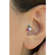 Sacce Scarves & Accessories Silver Arkası Düz Çelik Kiraz Tragus Piercing Helix Lob Kıkırdak