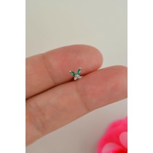 Sacce Scarves & Accessories Yeşil Taşlı Kelebek Piercing Helix Kıkırdak Lob Gümüş Renkli