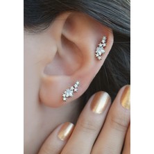 Sacce Scarves & Accessories Yıldızlı Piercing Gümüş Renk Zirkon Taşlı Kadın Kıkırdak Aksesuar