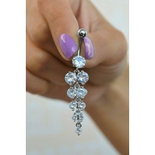 Sacce Scarves & Accessories 316L Çelik Göbek Piercingi – Gümüş Renk Su Yolu Işık Seli Sallantılı Tasarım