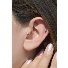 Sacce Scarves & Accessories Taşlı Top Uçlu Çelik Piercing Tragus Helix Kıkırdak 6 mm Gümüş Renk