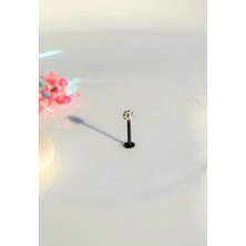 Sacce Scarves & Accessories Taşlı Top Uçlu Çelik Piercing Dudak Dil 12 mm Siyah