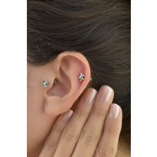 Renkli Çiçek Tragus Piercing Helix Kıkırdak Gümüş Renk