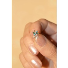 Renkli Çiçek Tragus Piercing Helix Kıkırdak Gümüş Renk