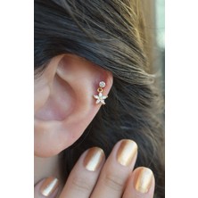 Sacce Scarves & Accessories Gold 316L Çelik Çiçek Sallantılı Helix Kıkırdak Piercing – Dayanıklı Sarı Renk Kadın Kulak Takı Aksesuarı