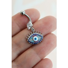 Çelik Multicolor Firuzeli Nazar Göz Göbek Piercing Gümüş Renkli