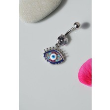 Çelik Multicolor Firuzeli Nazar Göz Göbek Piercing Gümüş Renkli