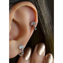 Sacce Scarves & Accessories Taşlı Kalp Halka Piercing Helix Kıkırdak Lob Gümüş Renk