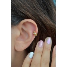 Sacce Scarves & Accessories Altın Kaplama Zirkon Taşlı Yaprak Desenli Kadın Halka Helix Kıkırdak Piercing
