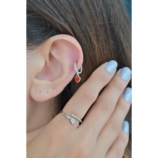 Sacce Scarves & Accessories Gümüş Rengi Kırmızı Kalp Sallantılı Kıkırdak Küpe Piercing