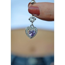 Kalp Model Mor Taşlı Çelik Göbek Piercing