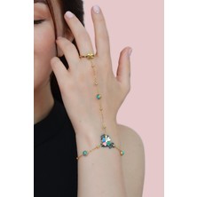 Sacce Scarves & Accessories Renkli Yoncalı Firuze Taşlı Yüzüklü Çelik Şahmeran Bileklik