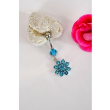 Sacce Scarves & Accessories Çiçek Model Mavi Taşlı Çelik Göbek Piercing