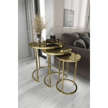 Home Plus Mobilya 3'lü Zigon Sehpa Gold Ayak Bronz Ayna