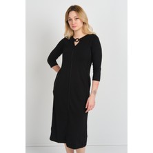 Sistas Kadın Yaka Detaylı Reglan Kol Elbise 23822 Siyah