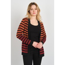 Sistas Kadın Çizgili Renk Geçişli Uzun Kol Ceket 23954 Kiremit