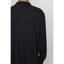Santa Fistan Store Erkek Siyah Klasik Kesim Rahat Kalıp Polo Yaka Tek Cepli Kışlık Battal Ince Kazak
