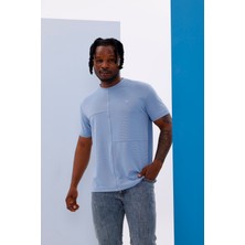 Erkek Mavi Bisiklet Yaka Normal ve Battal Beden T-Shirt - 172
