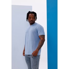 Erkek Mavi Bisiklet Yaka Normal ve Battal Beden T-Shirt - 172