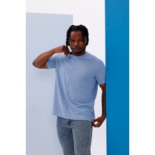 Erkek Mavi Bisiklet Yaka Normal ve Battal Beden T-Shirt - 172
