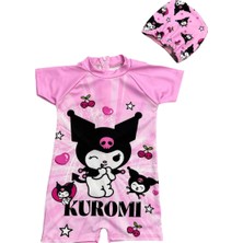 Kız Çocuk Pembe Renk Kuromi Desenli Tulum Mayo