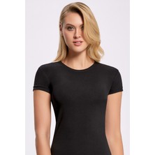 Likralı Yuvarlak Yaka Kadın T-shirt  10 Adet Siyah