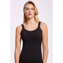 Likralı Dantel Askılı Kadın Siyah Atlet