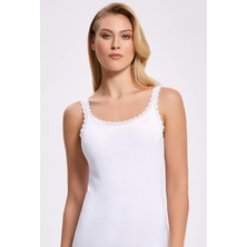 Likralı Dantel Askılı Kadın Beyaz Atlet