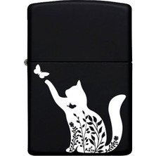 Kedi Desenli Kişiye Özel Isimli Benzinli Siyah Metal Çakmak MP19