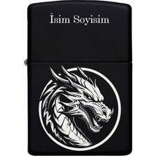 Ejderha Figürlü Kişiye Özel Isimli Benzinli Siyah Metal Çakmak