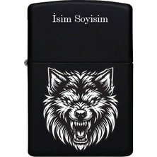 Kurt Desenli Kişiye Özel Isimli Benzinli Siyah Metal Çakmak MP22