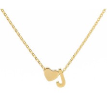 Girift Vintage Altın Kaplama Kalp J Harf 3 Boyutlu Kolye