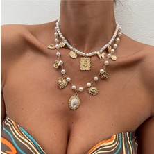 Girift Vintage Aresta 2 Adet Inci Taşlı Kolye Seti