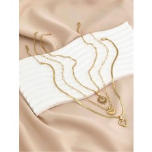 Girift Vintage Alun 3'lü Gold Kalpli Kolye