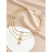 Girift Vintage Alun 3'lü Gold Kalpli Kolye