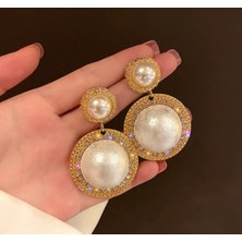 Girift Vintage Yuvarlak Taşlı Inci Küpe