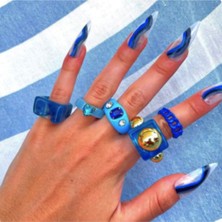 Girift Vintage Clink 5 Adet Mavi Taşlı Yüzük Seti