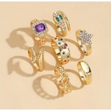 Girift Vintage Yner 7 Adet Gold Yılan Yıldız Detaylı Yüzük Seti