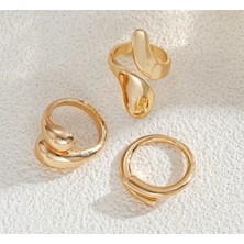 Girift Vintage Ydora 3 Adet Gold Yüzük Seti