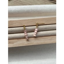 Minimal Pembe Kedi Gözü Altın Kaplama Top Küpe