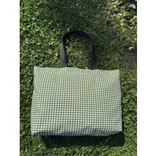 Yeşil Kaz Desenli Su Geçirmez Duck Keten Plaj Çantası | Büyük Boy 45X55 cm | Fermuarlı, Cepli