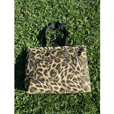 Leopar Desenli Su Geçirmez Duck Keten Plaj Çantası | Büyük Boy 45X55 cm | Fermuarlı,cepli
