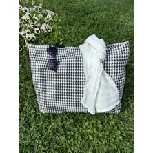Kaz Desenli Su Geçirmez Duck Keten Plaj Çantası | Büyük Boy 45X55 cm | Fermuarlı, Cepli