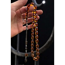 Atolyezone Sertifikalı Usta Işçilikli Sıkma Siyah Rodyum Kaplama Şeffaf Ahşap Rengi Ateş Kehribar Tesbih