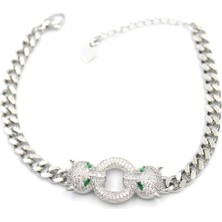 Zirkon Taşlı Leopar Bileklik - Gümüş