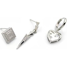 3'lü Kalp Küpe - Gümüş